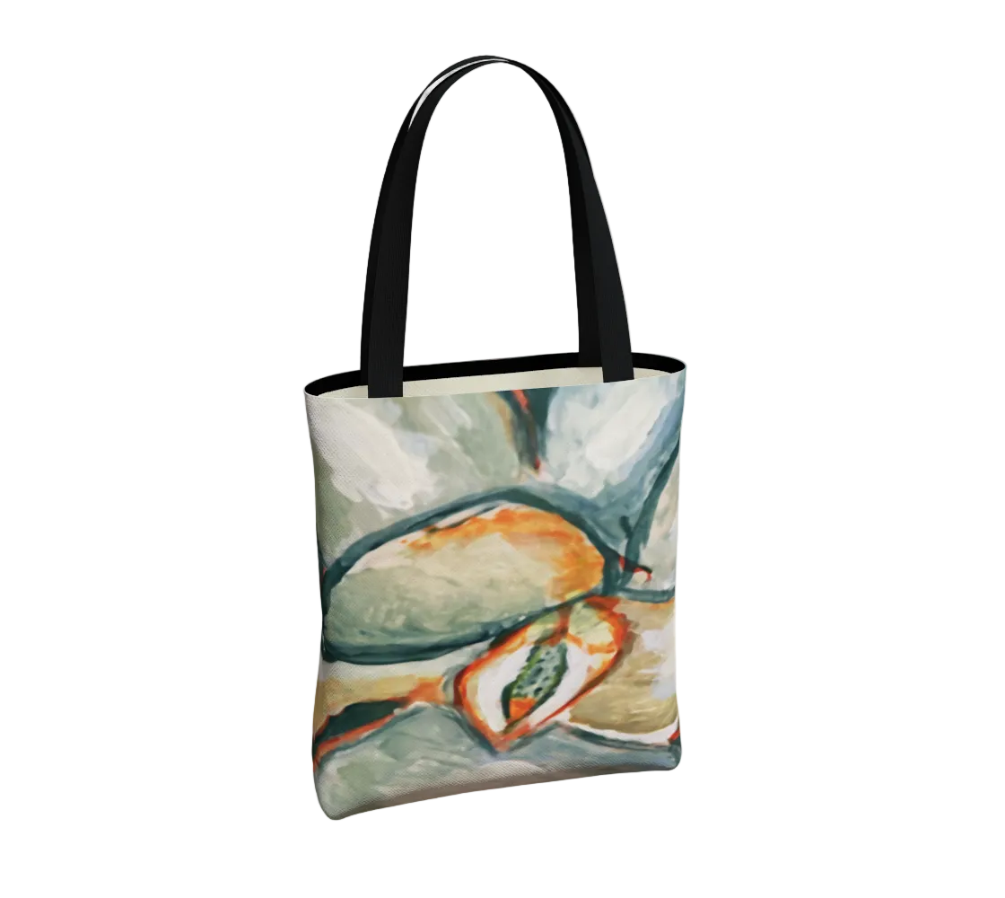 Tote bag with a design of a fish on a light gray background