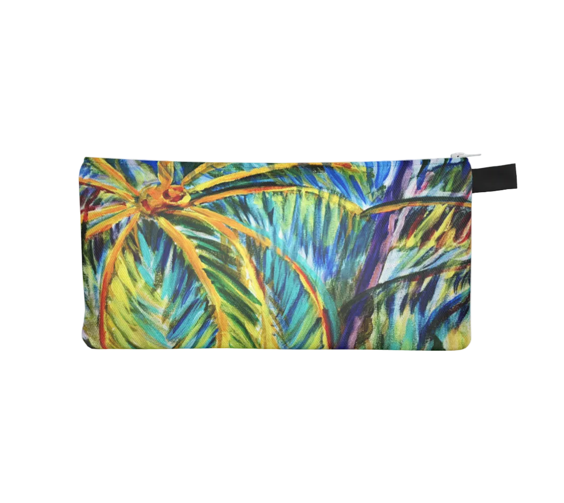 Pouch with a colorful palm leaf design on a white background