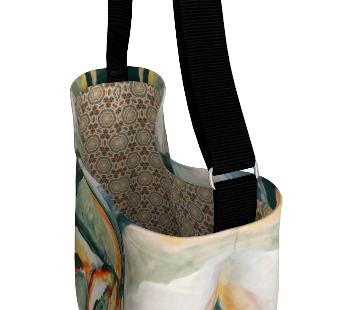 Multicolored bag with a patterned interior on a white background