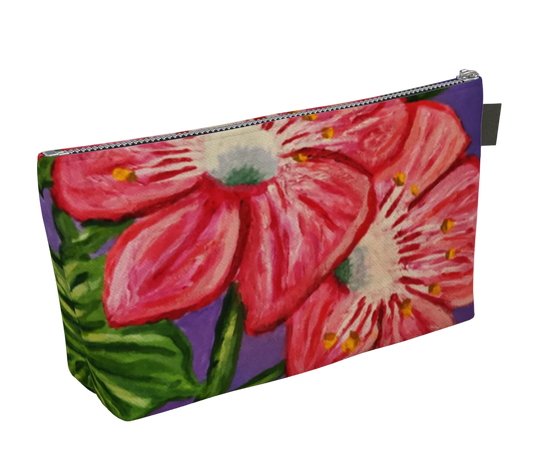 Floral-patterned pouch with pink flowers on a white background