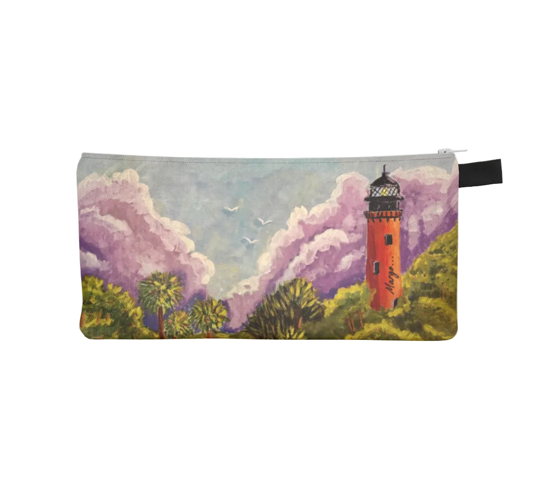 Pouch with a lighthouse design on a white background