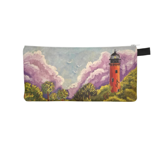 Pouch with a lighthouse design on a white background