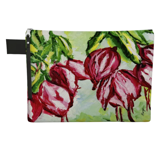 Floral pouch with pink flowers on a white background