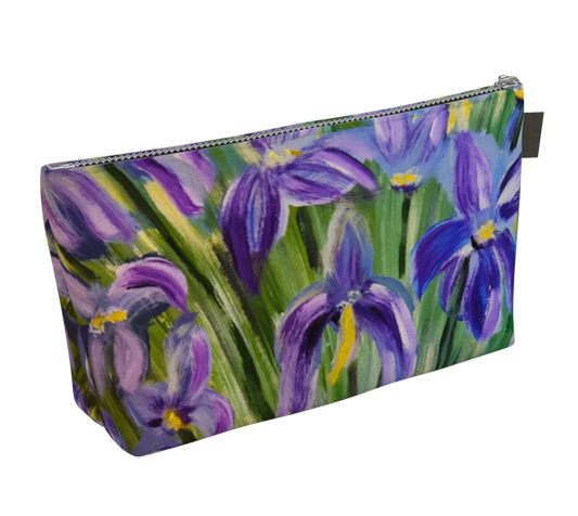 Pouch with purple flower design on a white background