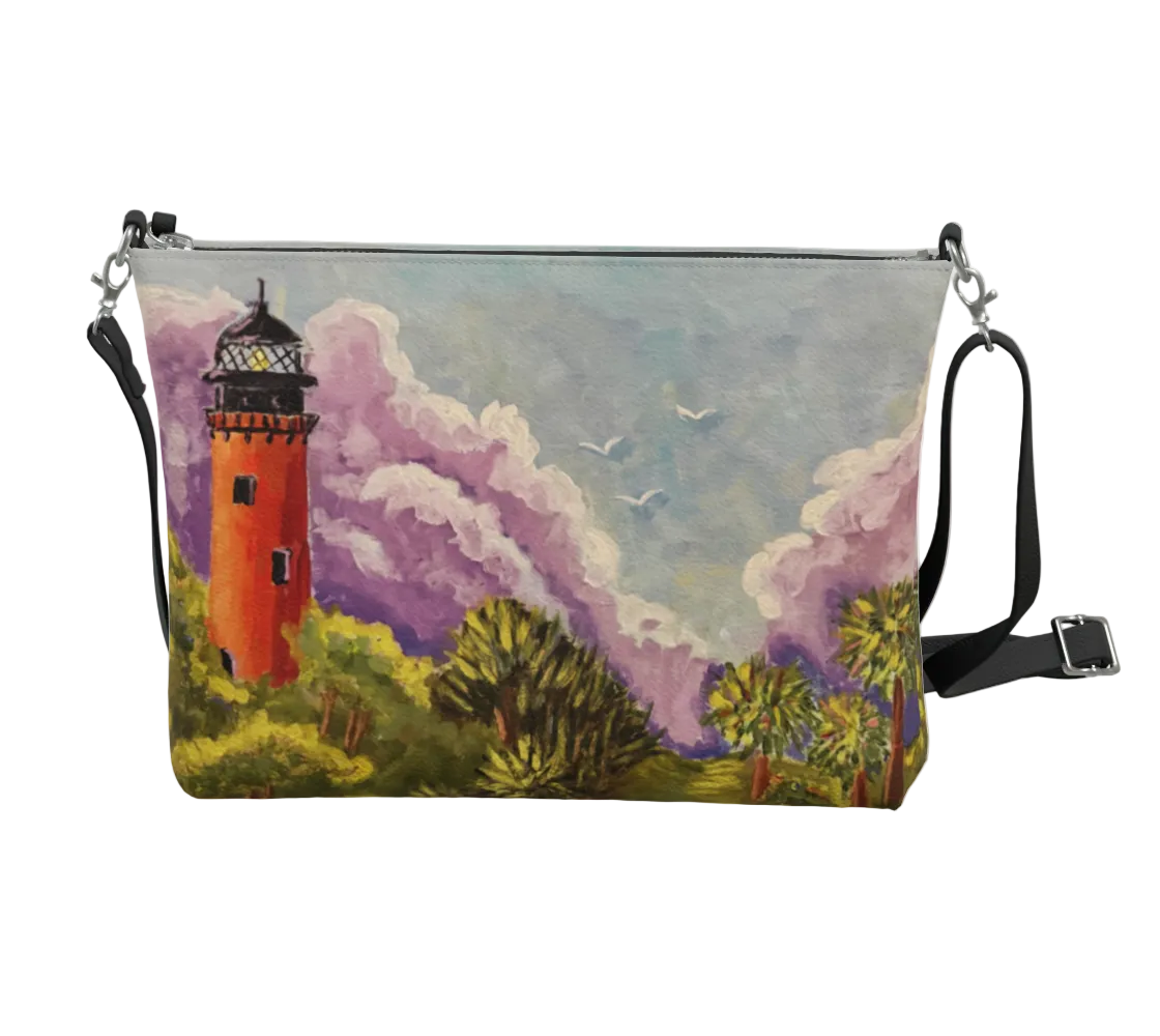 Pouch with a lighthouse design on a white background
