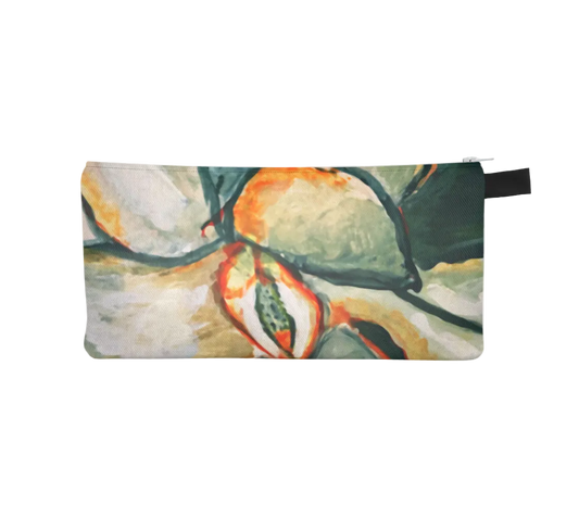 Pencil case with a nature-themed design on a white background