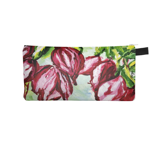 Floral-patterned pouch on a white background
