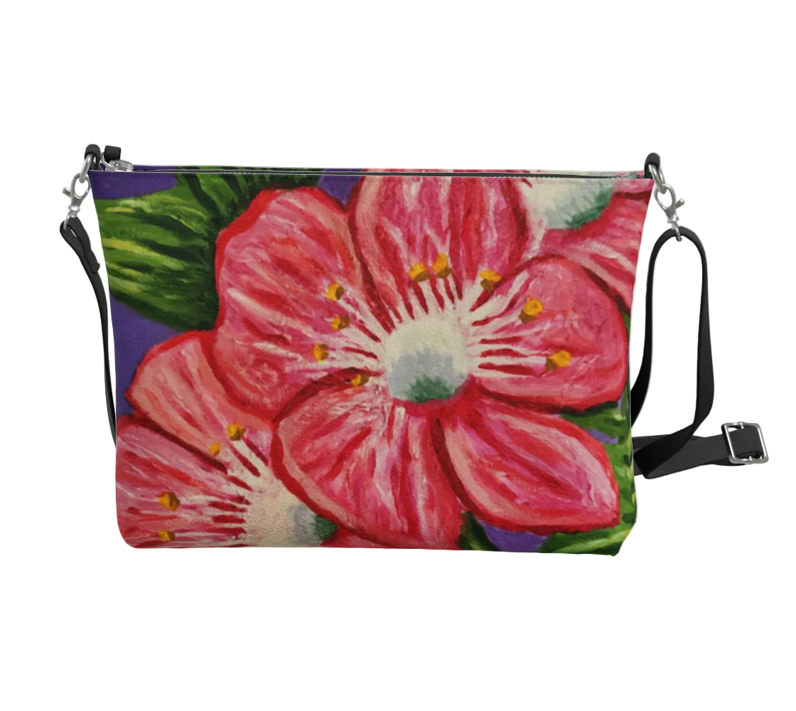 Floral-patterned bag with pink flowers on a white background