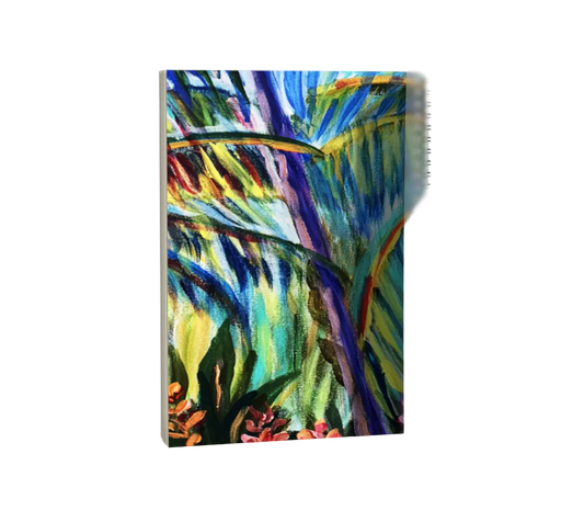 Colorful abstract design on a notebook cover with a white background