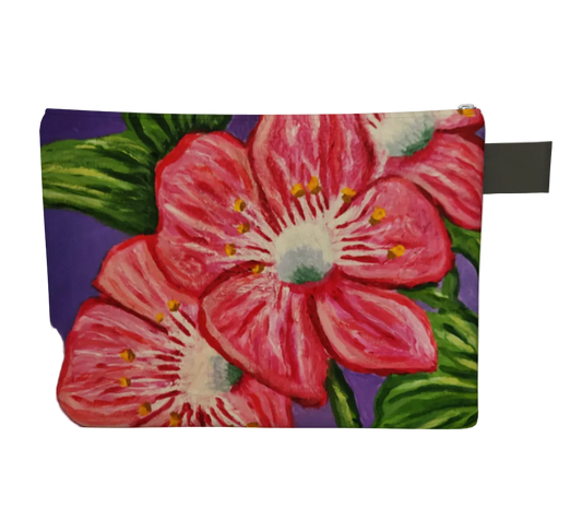 Floral pouch with pink flowers on a white background