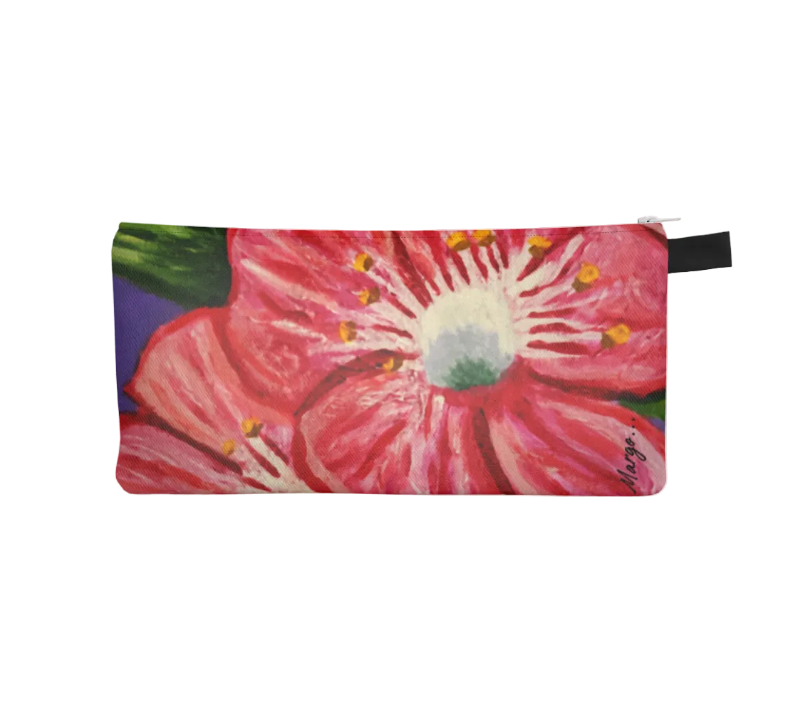 Floral pouch with pink flower design on a white background