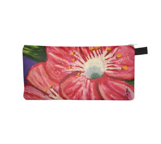 Floral pouch with pink flower design on a white background