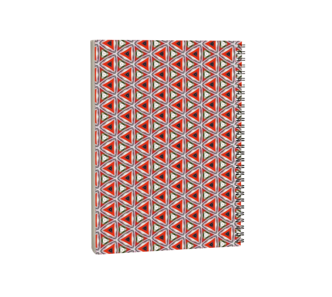 Notebook with geometric triangle pattern on a white background