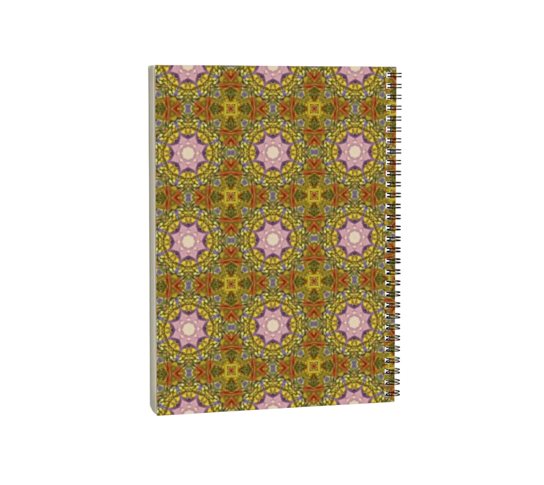 Notebook with a colorful geometric pattern on a white background
