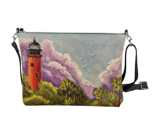 Pouch with a lighthouse design on a white background